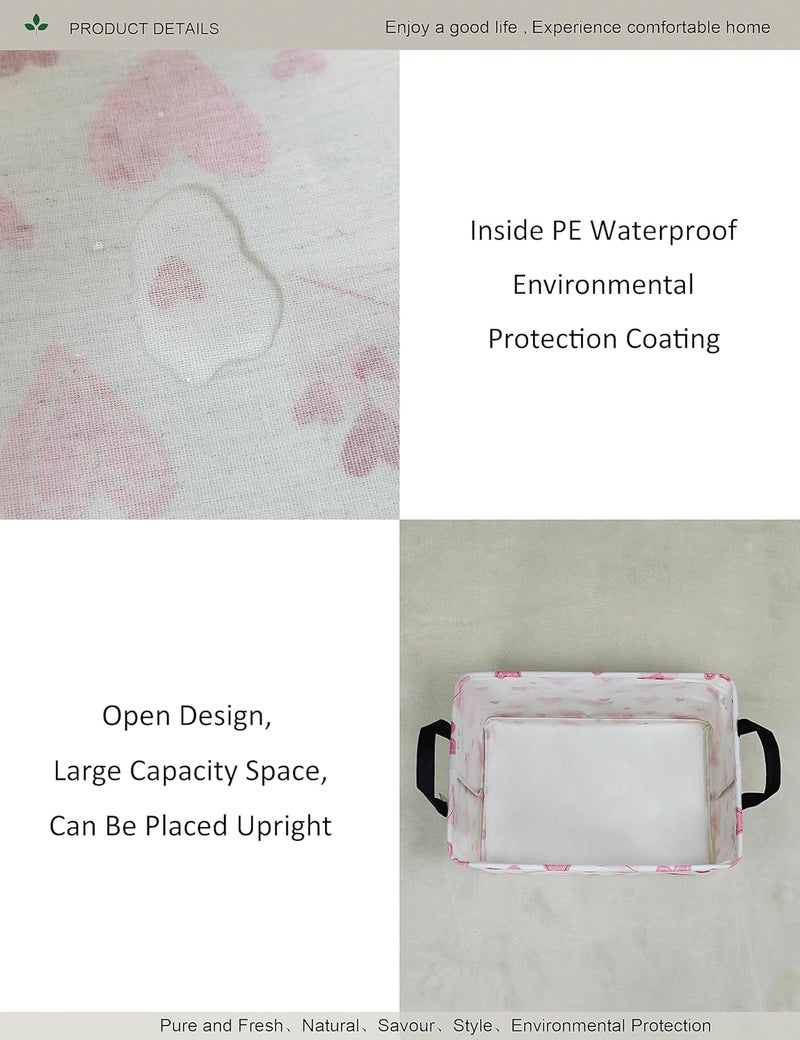 ONOEV Rectangular Folding Laundry Basket,waterproof Canvas Basket,gift basket,Suitable for children's room,Office,Clothes,Toys Storage(Pink Love) - Image 4